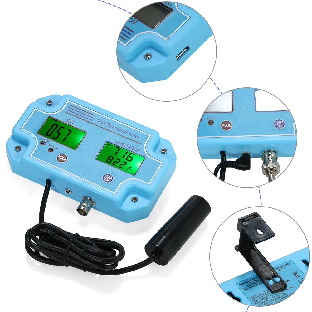 Mutifunctional 3 in 1 pH/EC/TEMP DC 6V Meter Water Detector With Digital LCD Tri-Meter Multi-function Water Quality Monitor
Mutifunctional 3 in 1 pH/EC/TEMP DC 6V Meter Water Detector With Digital LCD Tri-Meter Multi-function Water Quality Monitor