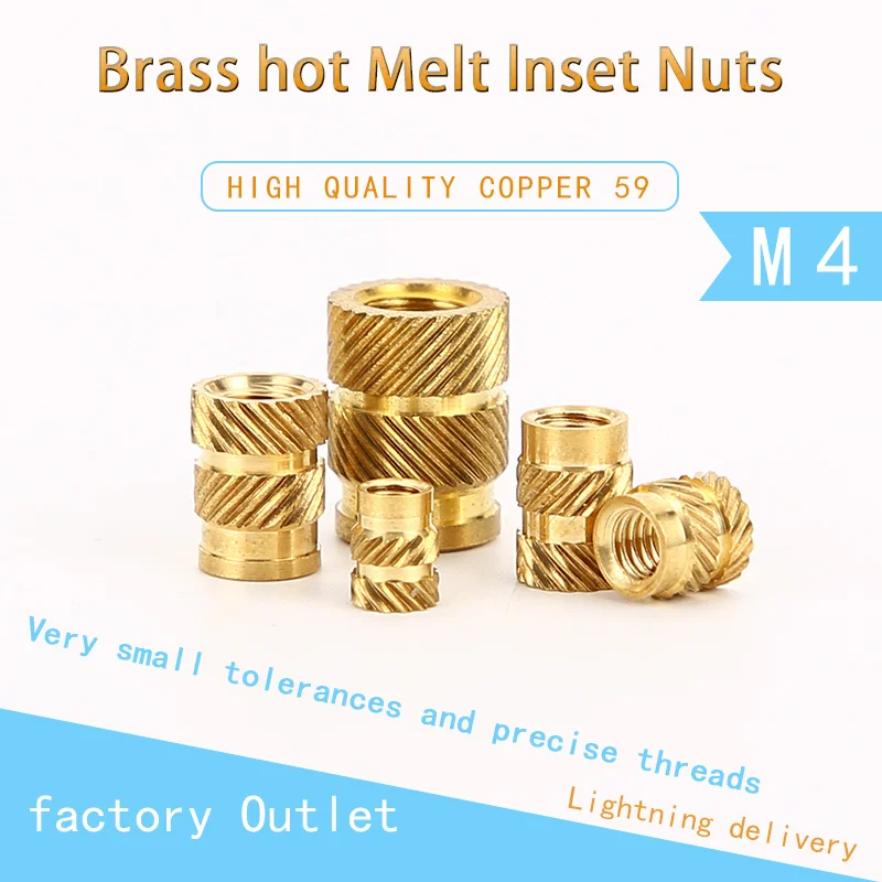 SL-type Double Twill Knurled Brass Injection Nut Brass Hot Melt Inset Nuts Heating Molding Copper Thread Inserts Nut M4 20Pcs
SL-type Double Twill Knurled Brass Injection Nut Brass Hot Melt Inset Nuts Heating Molding Copper Thread Inserts Nut M4 20Pcs