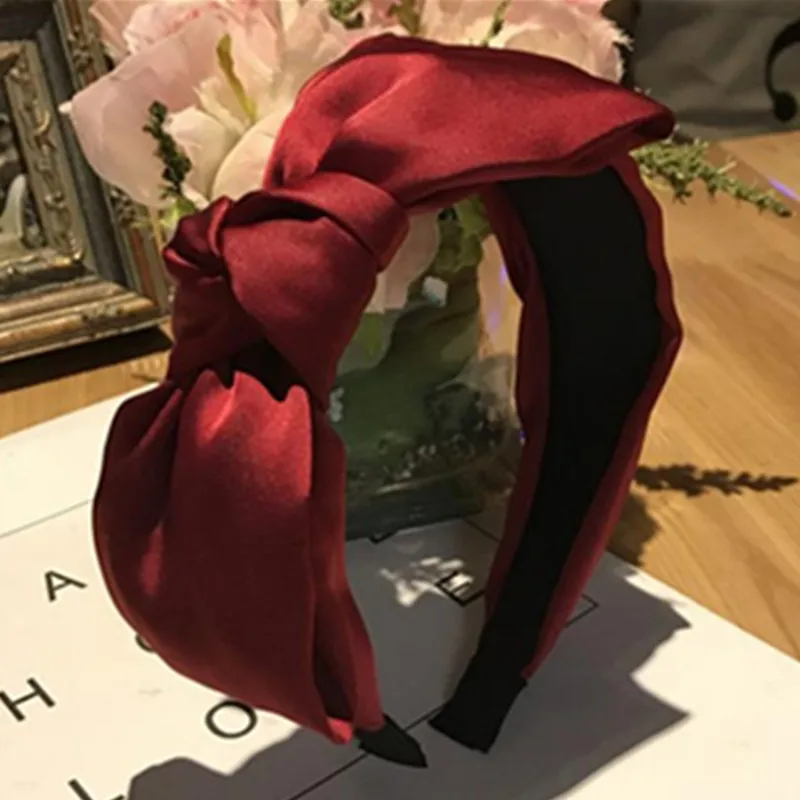 

Wine Red Satin Bow Headband for Ladies Elegant Headdress Wedding Party Hair Accessories Women Side Bowknot Hairband Hair Hoop