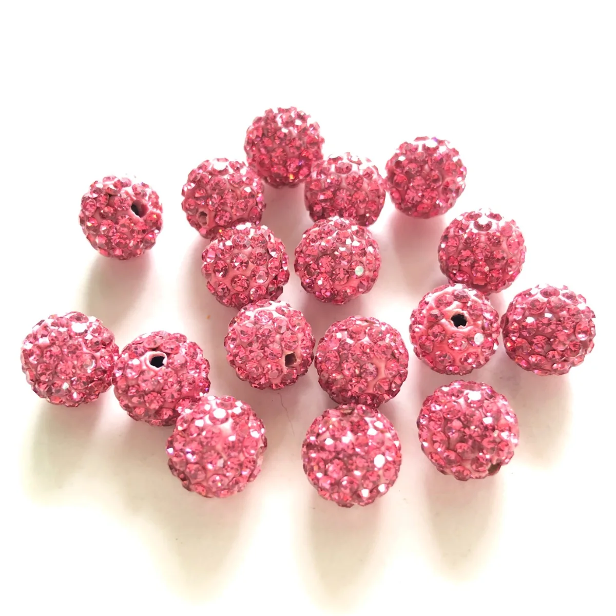 

50pcs 10mm High Quality Fuchsia Crystal Clay Pave Rhinestone Round Disco Ball Loose Spacer Beads for Bracelet Necklace Creation