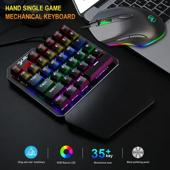 

HXSJ J100+S500 Combo Keyboard Mouse 35Key One-handed Gaming Keyboard Mouse USB Wired Mechanical Mice 4800DPI 6 Buttons Breathing