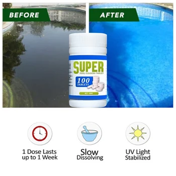 100 Pcs Pool Cleaning Tablet Effectively Purify Water Crystal Clear Pool Foaming Cleaners Swimming Pool Detergent Disinfection
100 Pcs Pool Cleaning Tablet Effectively Purify Water Crystal Clear Pool Foaming Cleaners Swimming Pool Detergent Disinfection