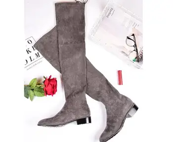 2019 women long boots Top quality suede leather winter autumn elastic over knne boots woman low heel knight boots 
2019 women long boots Top quality suede leather winter autumn elastic over knne boots woman low heel knight boots