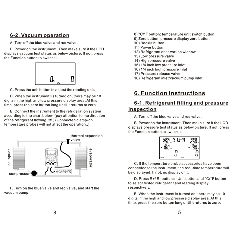DY517 Manifold Digital Digital Pressure Gauge Refrigeration Vacuum Pressure Manifold Tester HVAC Temperature Tester for Car