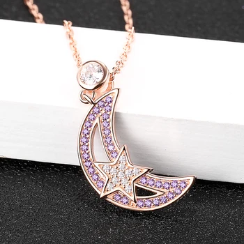XiaoJing 925 Sterling Silver Moon Star Pendant Necklace with purple CZ Necklace 2020 Women Jewelry for Valentine's Day gifts
XiaoJing 925 Sterling Silver Moon Star Pendant Necklace with purple CZ Necklace 2020 Women Jewelry for Valentine's Day gifts