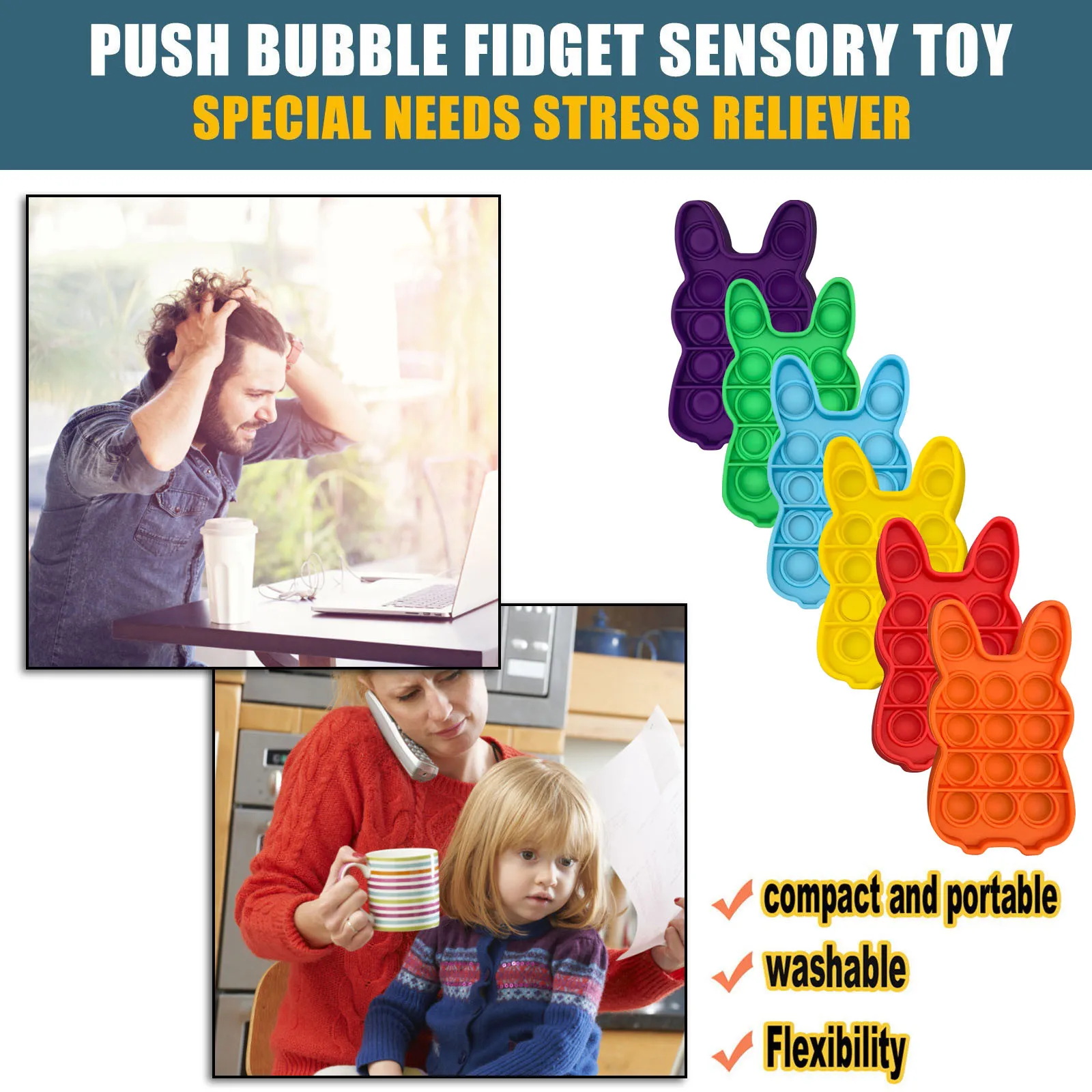 Rabbit Bear Push Bubble Fidget Sensory Toy Helps Relieve Stress and Increase Focus Soft Squeeze Toy Needs Stress Reliever
Rabbit Bear Push Bubble Fidget Sensory Toy Helps Relieve Stress and Increase Focus Soft Squeeze Toy Needs Stress Reliever