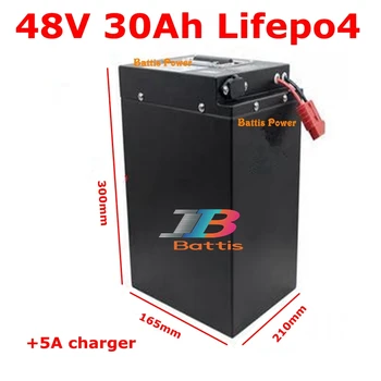 

48V 30Ah Waterproof Lifepo4 lithium battery pack with BMS for scooter bike Tricycle Solar Backup power supply +5A charger