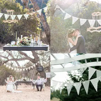 Vintage Wedding Decoration Bunting Rustic Burlap Banner Lace White Fabric Pennant Garlands Party Supplies 3.2m 12 Flags 
Vintage Wedding Decoration Bunting Rustic Burlap Banner Lace White Fabric Pennant Garlands Party Supplies 3.2m 12 Flags