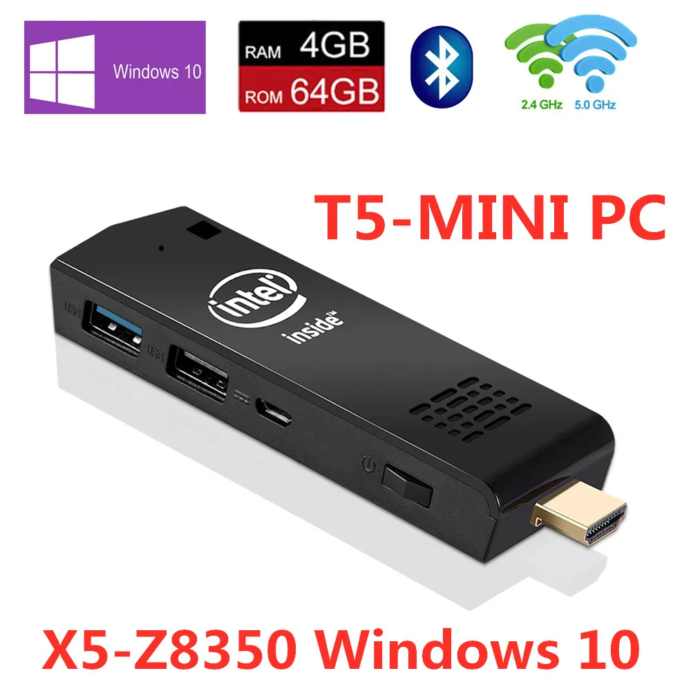 

T5 Pro Stick MINI PC Windows 10 licenced Intel Atom x5-Z8350 Quad Core WiFi2.4G&5G 4K Bluetooth 4.0 HDMI HTPC USB PC Stick
