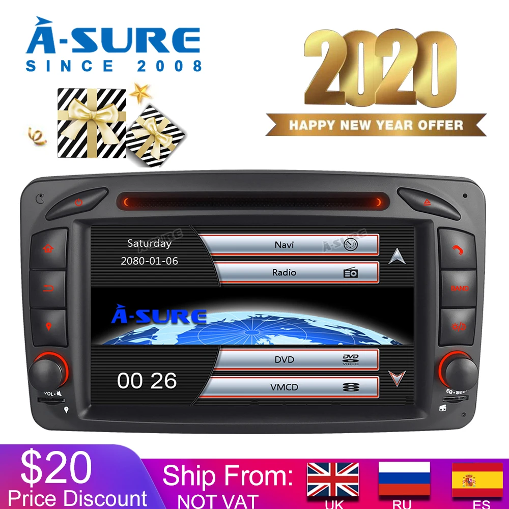 Автомагнитола A Sure 2 Din 7 ''с GPS навигацией для Mercedes Benz C/CLK Class W203 W209 Viano Vito G DAB + BT