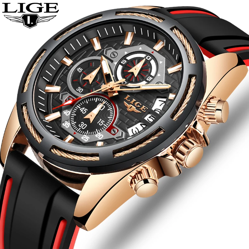 

Relogio Masculino LIGE Mens Watches Silicone Sport Military Chronograph Quartz Watch men Luxury Big Dial Clock Erkek Kol Saati