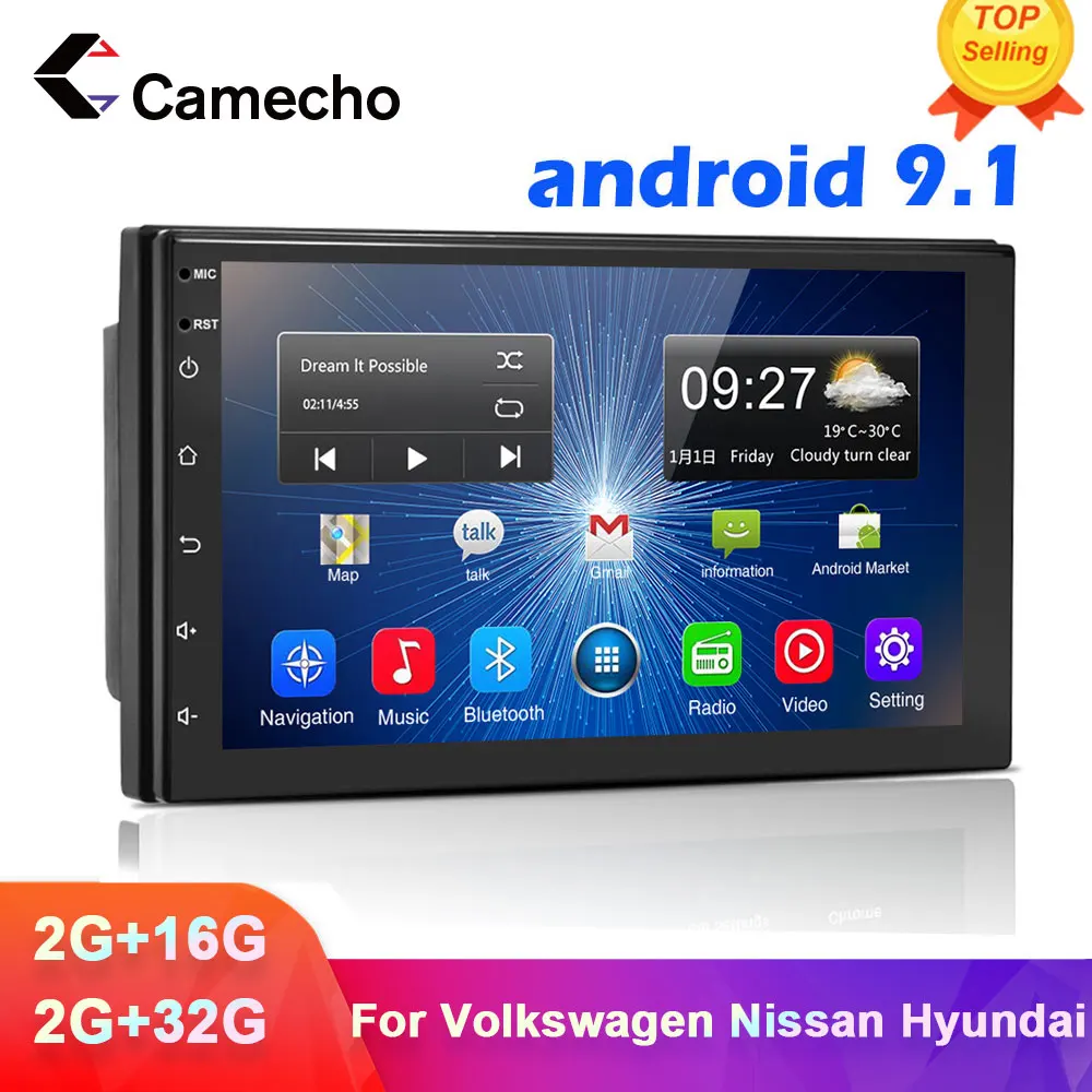 Camecho 2 din Android 9 1 автомобильные радиостанции GPS мультимедийный плеер универсальный