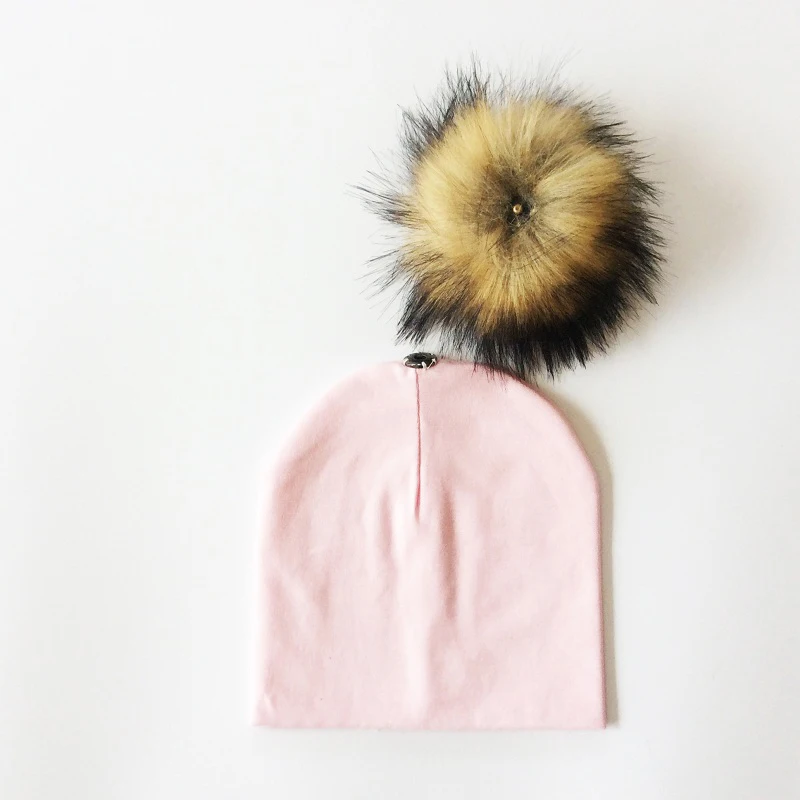 Осенне зимняя хлопковая детская шапка с искусственным помпоном для мальчиков и