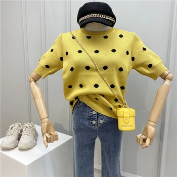 Sweet Polka Dot Sweater Woman 2020 Spring Summer Short-sleeve Pullover Students Knitted Shirt Bottom Tops Women Slim Sweaters 
Sweet Polka Dot Sweater Woman 2020 Spring Summer Short-sleeve Pullover Students Knitted Shirt Bottom Tops Women Slim Sweaters