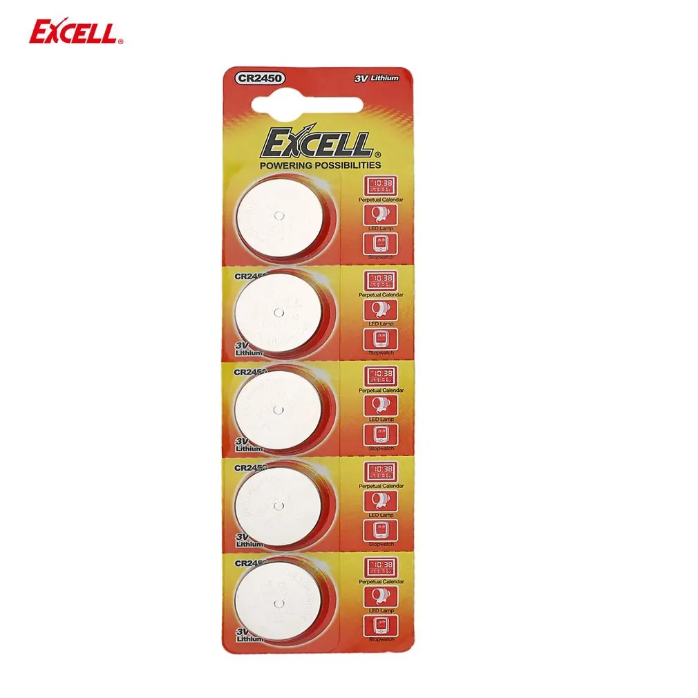5PCS/lot EXCELL 3V CR2450 Lithium Coin Cells Button Batteries Lithium Cell 3 Volt Button Cells for Watch LED Lights Toys
5PCS/lot EXCELL 3V CR2450 Lithium Coin Cells Button Batteries Lithium Cell 3 Volt Button Cells for Watch LED Lights Toys