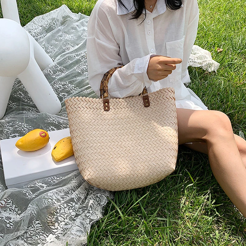 Gusure Open-Top Straw Handbag - Hollow Weave Summer Essential 2 H56a606b1d5a9496a8052f1215ac675e1M
