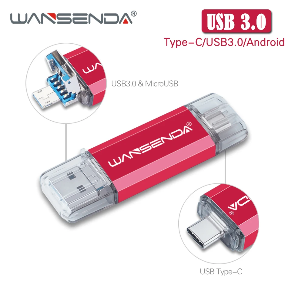 WANSENDA OTG USB Flash Drive 128GB Type C Pen Drive 32GB 64GB 256GB Pendrive 3 in 1 USB3.0 & Type-C & Micro USB Memory Stick
WANSENDA OTG USB Flash Drive 128GB Type C Pen Drive 32GB 64GB 256GB Pendrive 3 in 1 USB3.0 & Type-C & Micro USB Memory Stick