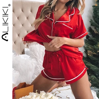 2 Piece Faux Silk Satin Pajama Set Shorts Women Pyjamas Christmas Sleepwear Pijama Mujer Home Suit Sleep Loungewear PJS
2 Piece Faux Silk Satin Pajama Set Shorts Women Pyjamas Christmas Sleepwear Pijama Mujer Home Suit Sleep Loungewear PJS