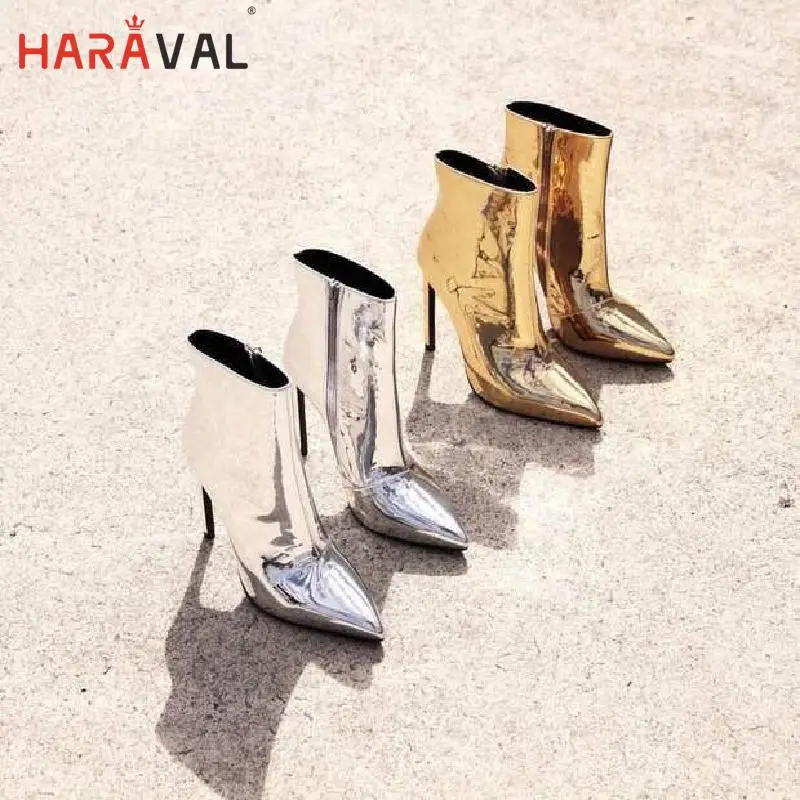 Fall/winter runway show new high heel pointed golden silver mirror bright leather European and American large size women's boots
Fall/winter runway show new high heel pointed golden silver mirror bright leather European and American large size women's boots