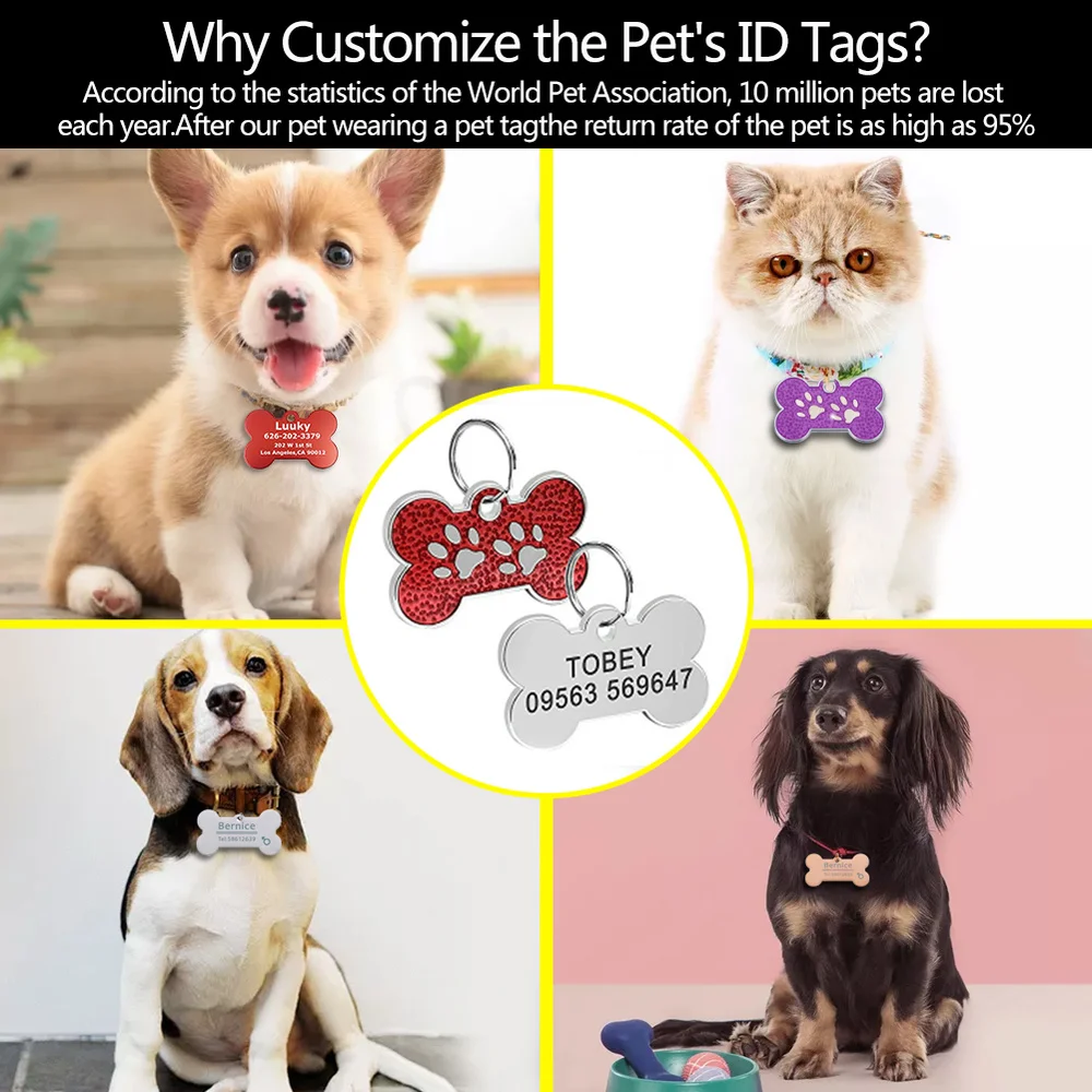 Personalized Pet Cat Dog ID Tag Engraved Pet ID Name Number for Cat Puppy Dog Customized Tag Collar Pendant Bone Pet Accessories
Personalized Pet Cat Dog ID Tag Engraved Pet ID Name Number for Cat Puppy Dog Customized Tag Collar Pendant Bone Pet Accessories