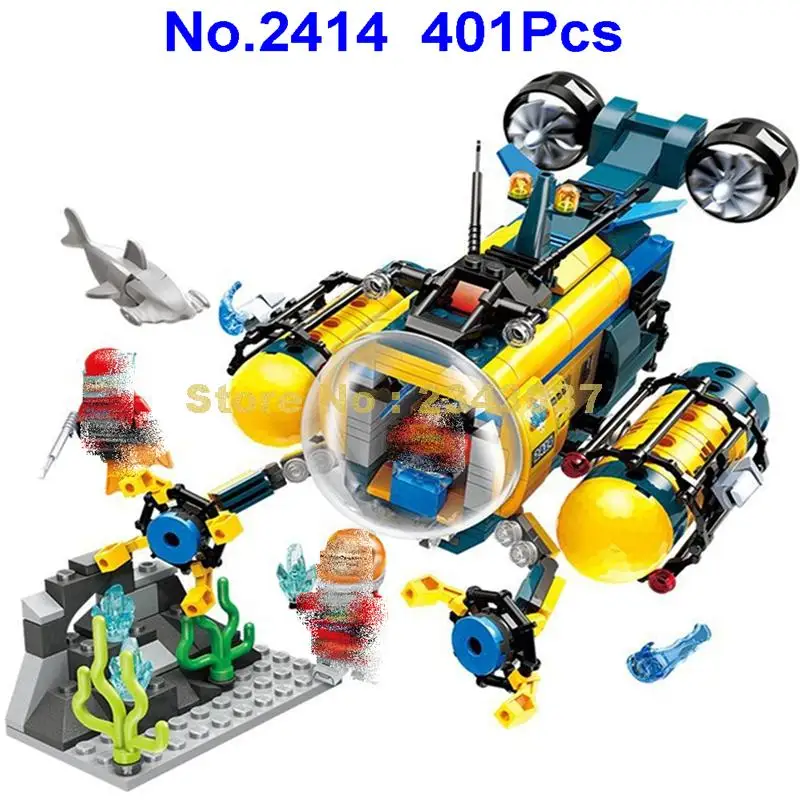 

2414 401pcs city diving spar shark mining drilling machine submarine enlighten building blocks Toy