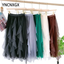 

Women's Skirt Long Midi Skirt Gothic Fringed Skirt Net Yarn Fairy Temperament Ruffle Pettiskirt Cupcake Dress Korean Fashion