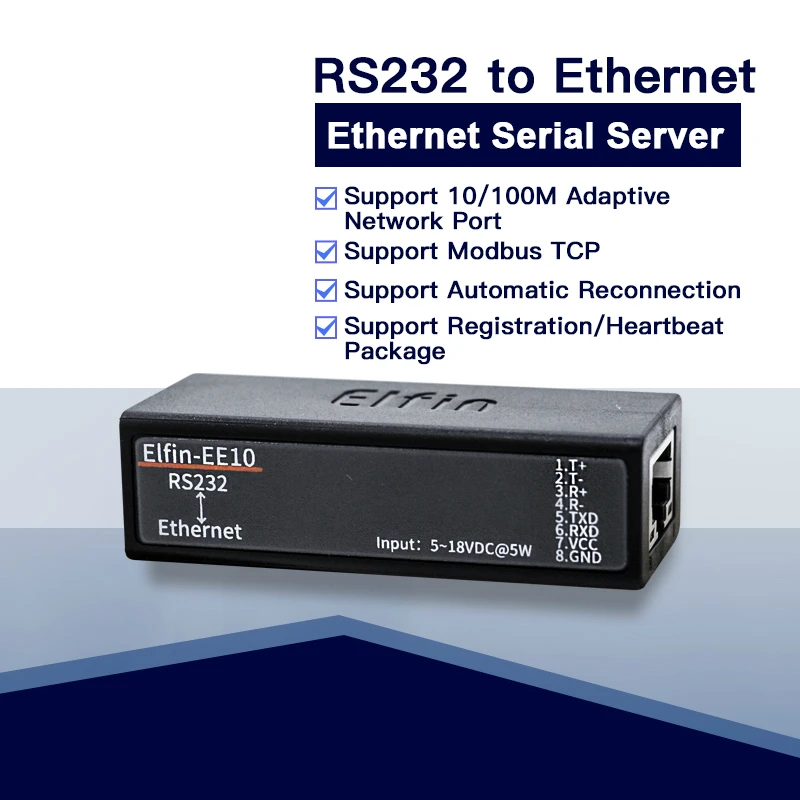Elfin-EE10 последовательный порт RS232 для устройства Ethernet с последовательным портом, поддержка порта сервера TCP/IP Telnet, Modbus, протокол TCP
Elfin-EE10 последовательный порт RS232 для устройства Ethernet с последовательным портом, поддержка порта сервера TCP/IP Telnet, Modbus, протокол TCP