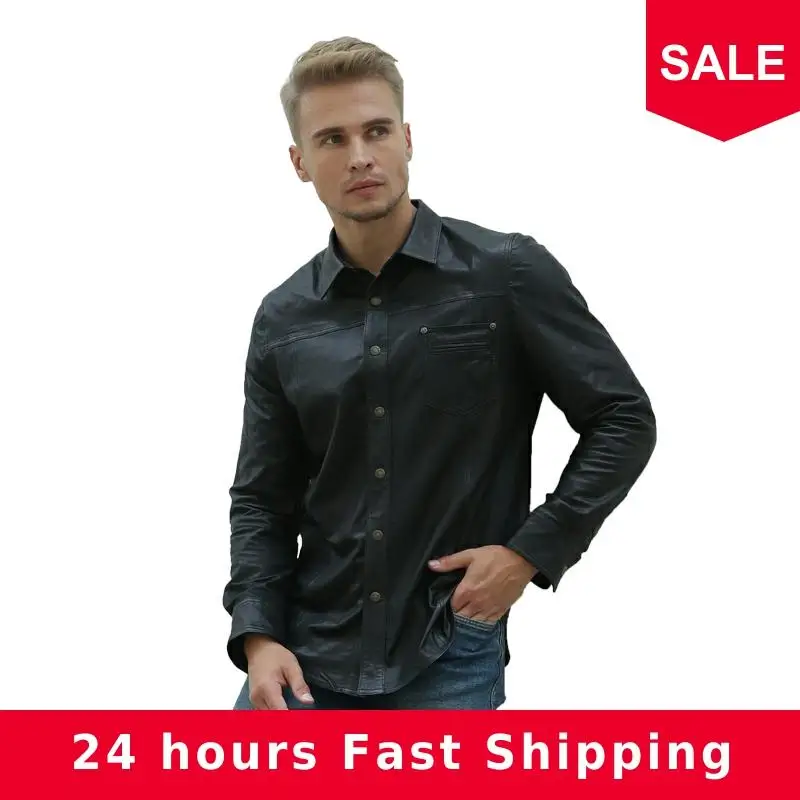 2020 Black Men Slim Fit Leather Shirt Single Breasted Plus Size XXXXL Genuine Thin Sheepskin Spring Russian Leather Coat
2020 Black Men Slim Fit Leather Shirt Single Breasted Plus Size XXXXL Genuine Thin Sheepskin Spring Russian Leather Coat