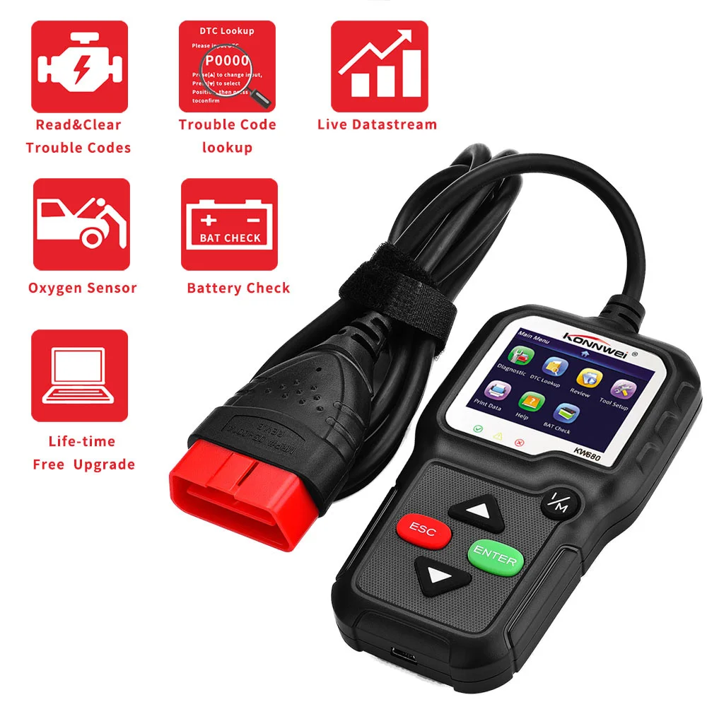 KONNWEI KW680 ODB2 Scanner Car Diagnostic Tool OBDII OBD2 ODB Auto Scanner Engine Check Built-in Speaker Support eight languages
KONNWEI KW680 ODB2 Scanner Car Diagnostic Tool OBDII OBD2 ODB Auto Scanner Engine Check Built-in Speaker Support eight languages