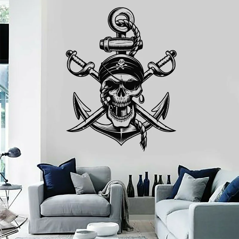 Фото Пиратская символика веревка с черепами Якорь Морской стиль стикер стены винил