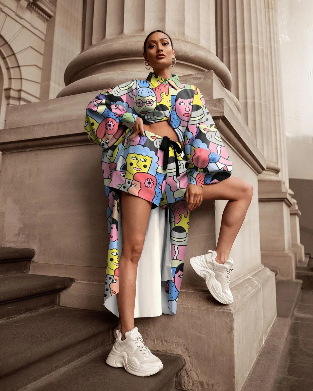 Street Fashion Women Long Shirt Sets Cartoon Print JKP4725