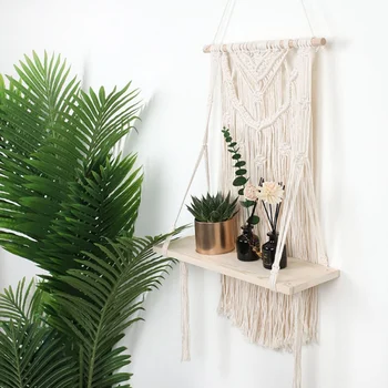 Unique Handmade Cotton Rope Woven Tapestry Wall Hanging Wooden Shelf Indoor Plants Storage Rack Home 
Unique Handmade Cotton Rope Woven Tapestry Wall Hanging Wooden Shelf Indoor Plants Storage Rack Home