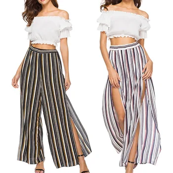 Chiffon Side Slit Striped Elastic Wide Leg Pants Fashion Novel Commuter Style Women's Loose Flare Pants
Chiffon Side Slit Striped Elastic Wide Leg Pants Fashion Novel Commuter Style Women's Loose Flare Pants
