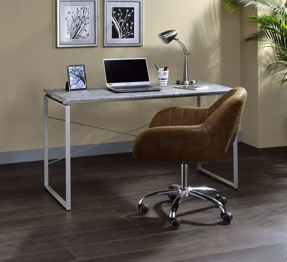 Desk, Faux Concrete & Silver Office Industrial Style Faux Concrete Top Desk Bookshelf
Desk, Faux Concrete & Silver Office Industrial Style Faux Concrete Top Desk Bookshelf
