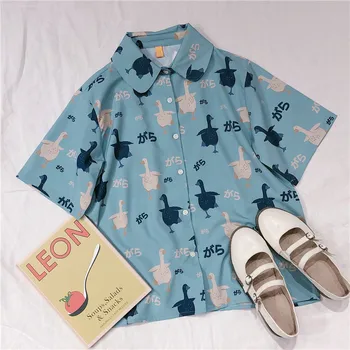 Women Retro Short sleeve Blouse Loose Student 2020 Summer new Girls Student Cartoon Duck Print Casual Shirt Tops Preppy Style 
Women Retro Short sleeve Blouse Loose Student 2020 Summer new Girls Student Cartoon Duck Print Casual Shirt Tops Preppy Style