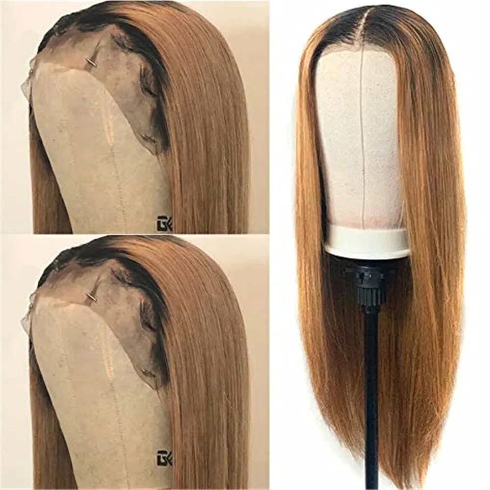 Ombre Blonde Straight  Human Hair Wigs Brazilian Remy Bleached Knots Glueless 13x4 Lace Wig with Baby Hair