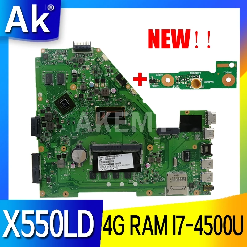 Akmey X550LD Laptop motherboard For Asus A550L Y581L W518L X550LN Test original mainboard I7-4500U 4GB-RAM GT820M | Компьютеры и офис