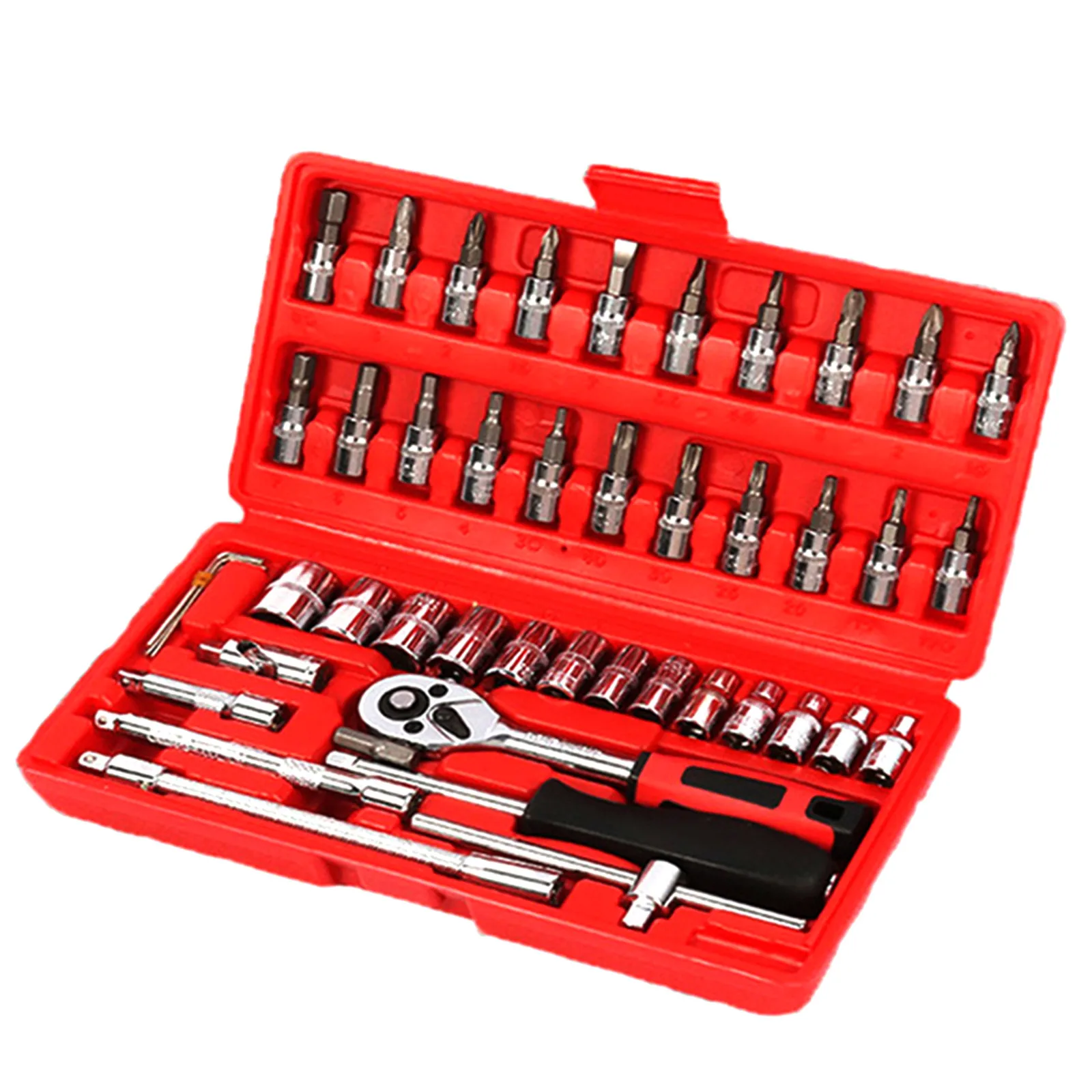 High Quality Socket Set Auto Repair Tool With 46 Ratchet Wrenches 1/4 Inch Metric Socket Socket Wrench Combination Tool Set
High Quality Socket Set Auto Repair Tool With 46 Ratchet Wrenches 1/4 Inch Metric Socket Socket Wrench Combination Tool Set