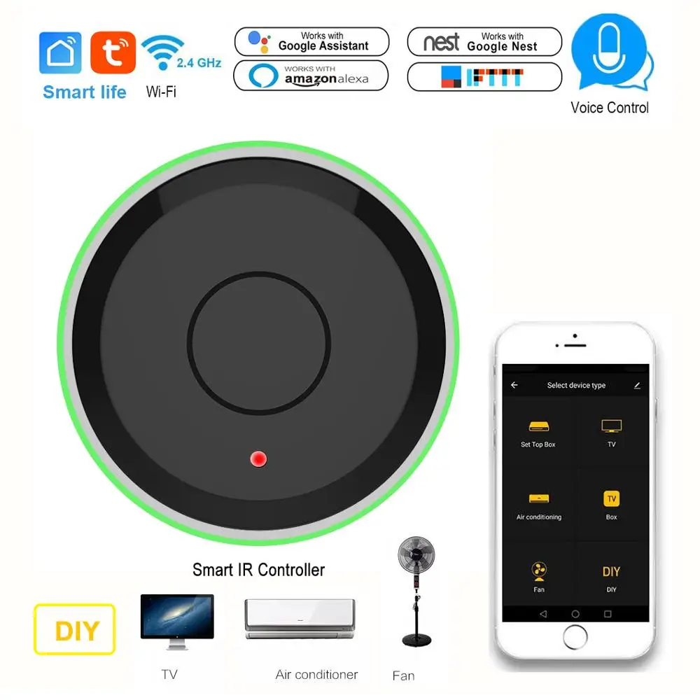 Tuya Wifi Smart IR remote Control Air Conditioner TV Voice Control Compatible Alexa Google iFTTT Universal Smart IR Controller
Tuya Wifi Smart IR remote Control Air Conditioner TV Voice Control Compatible Alexa Google iFTTT Universal Smart IR Controller
