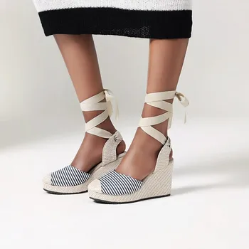 US4-11 Womens Straw Round Toe Canvas Striped Wedge High Heel Slingback Ankle Straps Sandals Fisherman Summer Shoes Plus SIZE
US4-11 Womens Straw Round Toe Canvas Striped Wedge High Heel Slingback Ankle Straps Sandals Fisherman Summer Shoes Plus SIZE