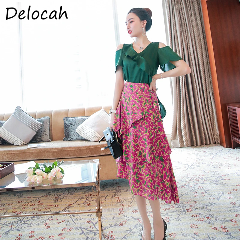 Delocah Summer Women Fashion Runway Skirt Set Ruffles Solid Printed Ladies Top + High Waist A-Line Skirts 2 Two Pieces Suits 
Delocah Summer Women Fashion Runway Skirt Set Ruffles Solid Printed Ladies Top + High Waist A-Line Skirts 2 Two Pieces Suits