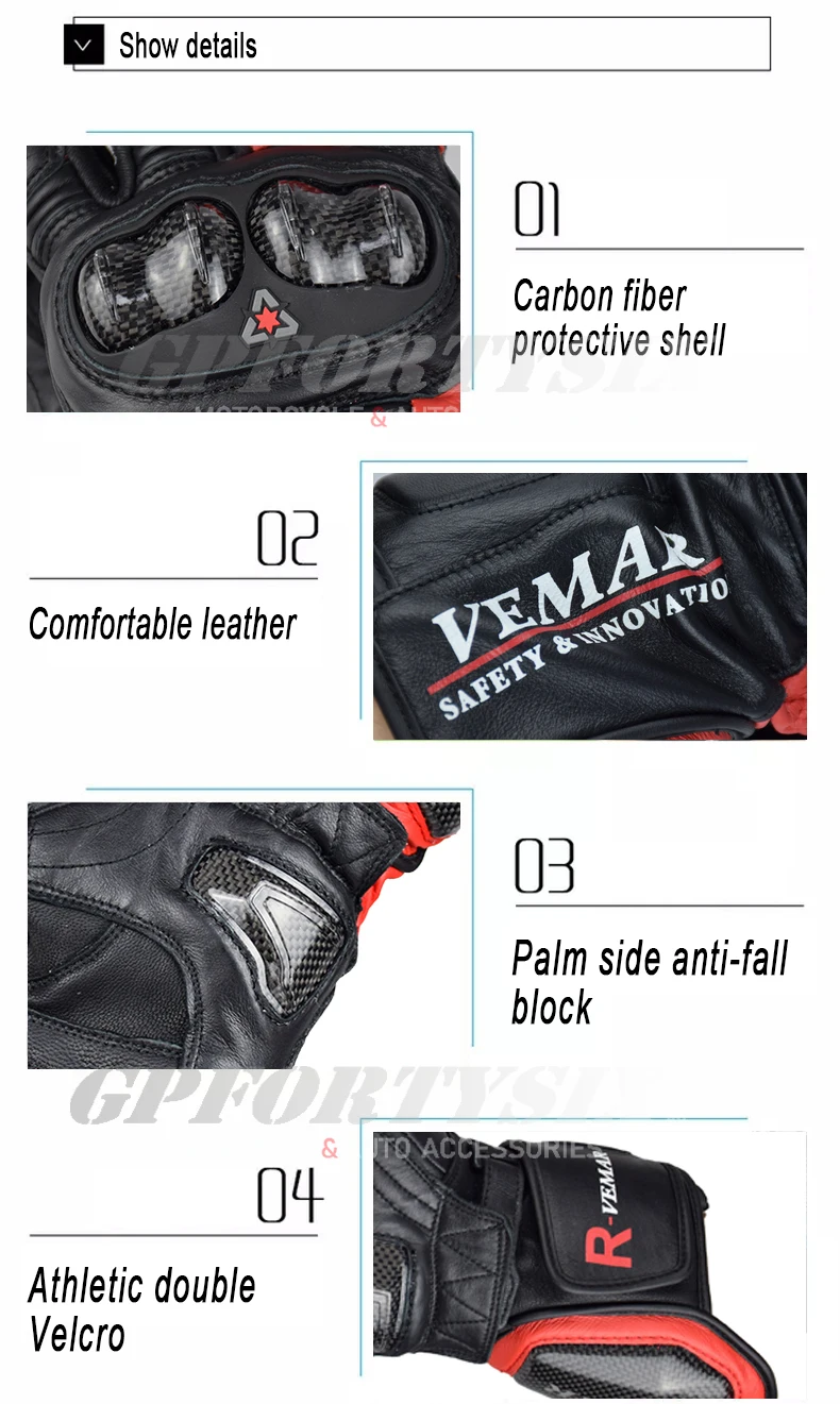 Generic Retro Cowhide Goat Leather Gloves Motorcycle Long Gloves Winter Touch Screen