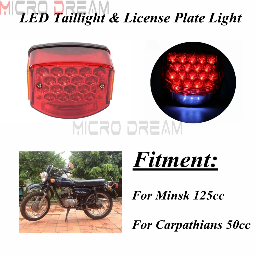 Motorcycle Tail Lights Red LED Taillight License Plate Light Tail Brake Stop Lamp for Minsk 125 cc Carpathians 50cc
Motorcycle Tail Lights Red LED Taillight License Plate Light Tail Brake Stop Lamp for Minsk 125 cc Carpathians 50cc