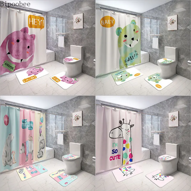 Bipoobee Lovely Funny Animal Fabric Shower Curtains Bathroom Curtain Set 3d Print Toilet Cover Mat Non-Slip Bath Rug Sets
Bipoobee Lovely Funny Animal Fabric Shower Curtains Bathroom Curtain Set 3d Print Toilet Cover Mat Non-Slip Bath Rug Sets