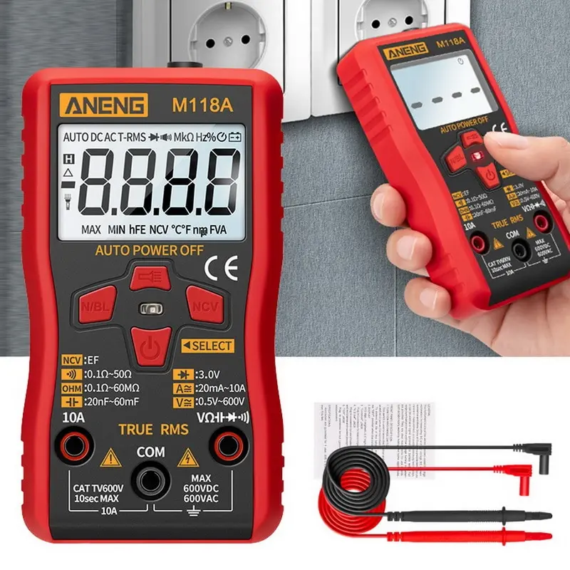 M118A Digital Multimeter AC/DC Voltage Current Meter NCV Tester Meter Capacitance Meter Smart Auto Range
M118A Digital Multimeter AC/DC Voltage Current Meter NCV Tester Meter Capacitance Meter Smart Auto Range
