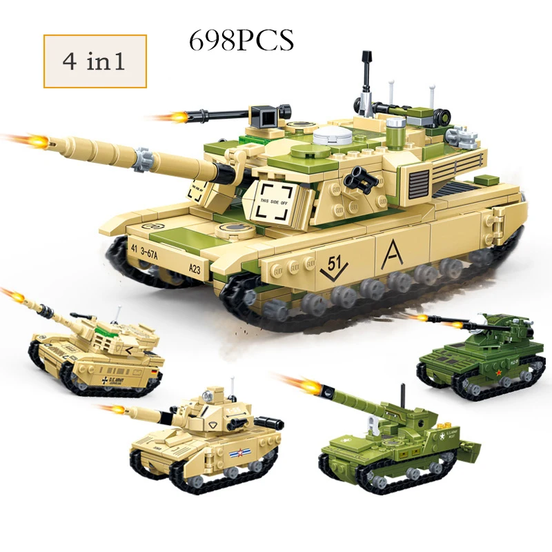698pcs 4 In 1 LegoINGLY Military Tank Compatible Building Block Vehicle Brick Car Model Boy War Toy Christmas Gift
698pcs 4 In 1 LegoINGLY Military Tank Compatible Building Block Vehicle Brick Car Model Boy War Toy Christmas Gift