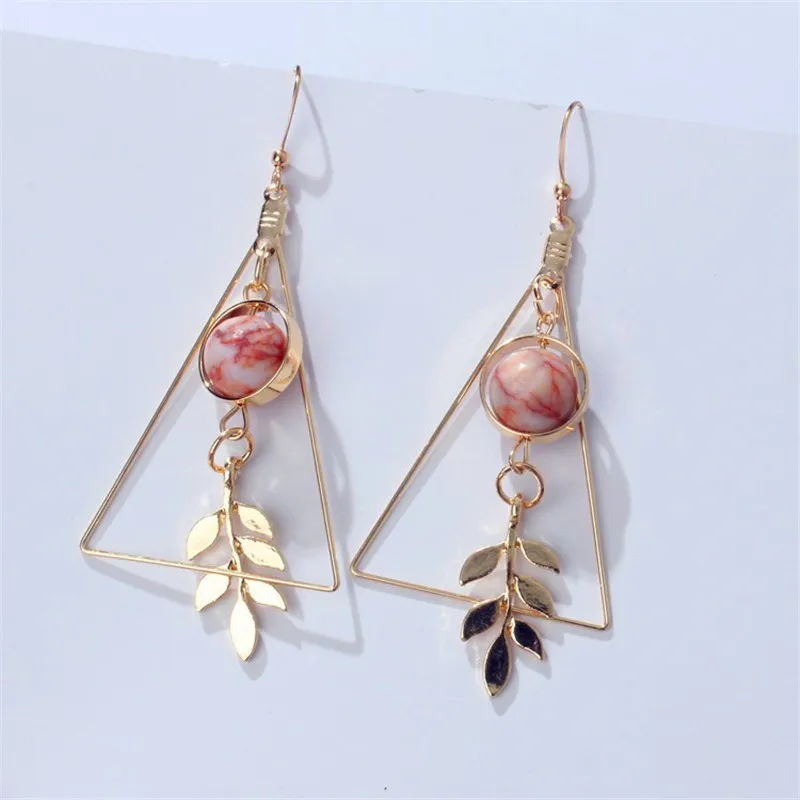 2018 Fashion Vintage leaves hollow Triangle marble earrings Round Geometric Asymmetric Earrings Women's Party Jewelry brincos |