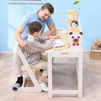 Children's study table work table solid wood simple pupils desk home lift table and chair set
Children's study table work table solid wood simple pupils desk home lift table and chair set