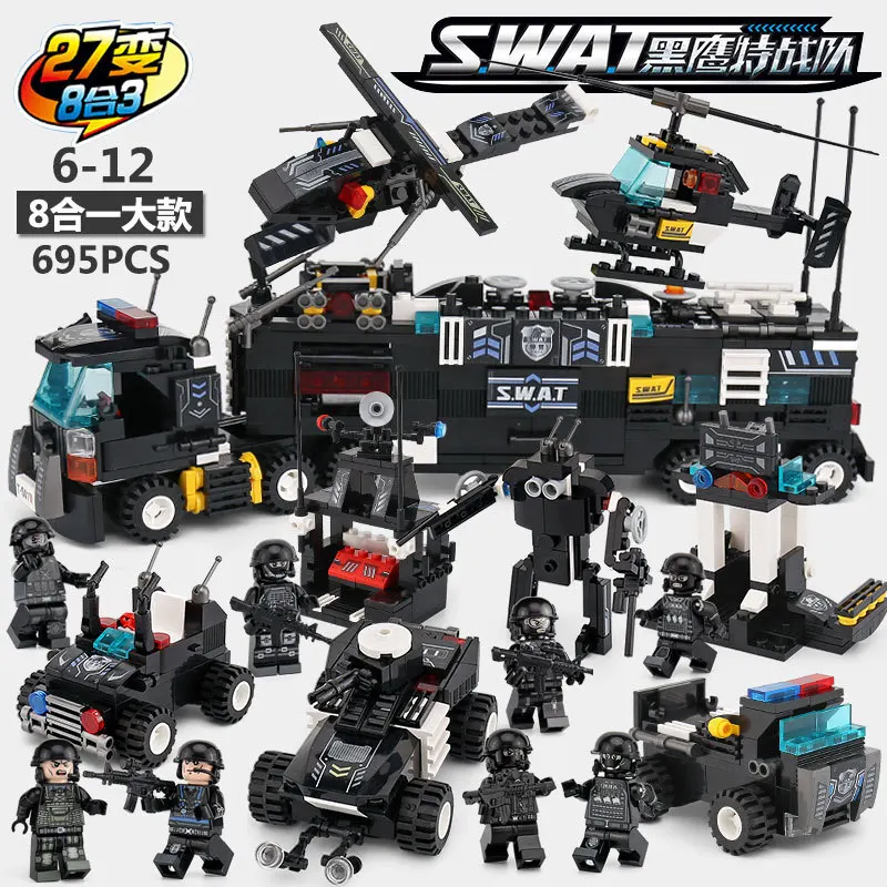 Baby Semp 102386 SWAT Black Hawk Special Combat Team China Mobile Command Center 27 Variable 8-in-3 Police Assembled Building Bl
Baby Semp 102386 SWAT Black Hawk Special Combat Team China Mobile Command Center 27 Variable 8-in-3 Police Assembled Building Bl