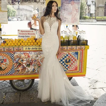 Eightree Mermaid Lace Wedding Dresses Sheer Jewel Neck Appliqued Bridal Gowns Backless Trumpet Tulle Plus Size Robe de Mariee
Eightree Mermaid Lace Wedding Dresses Sheer Jewel Neck Appliqued Bridal Gowns Backless Trumpet Tulle Plus Size Robe de Mariee